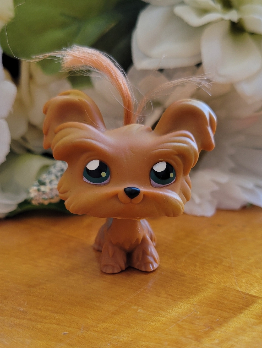 Littlest Pet Shop LPS #6 Yorkie Dog Brown Yorkshire Terrier Blue Eyes